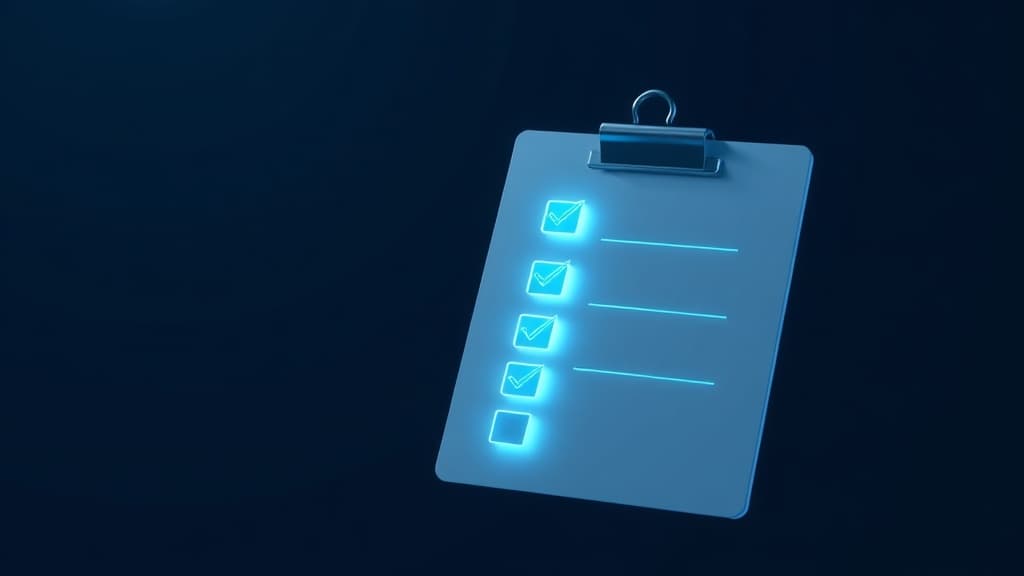 Digital checklist with glowing checkmarks representing AEO optimization steps