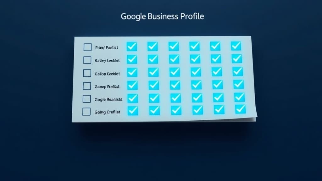 Floating checklist with glowing checkmarks for GBP optimization