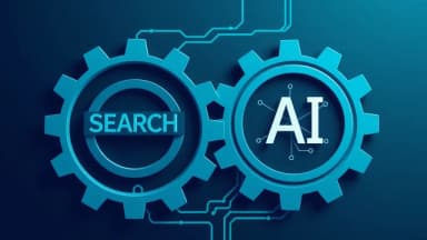 Two interlocking gears representing dual SEO and GEO optimization