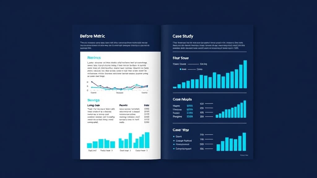 Professional case study document showing before-and-after local SEO results with charts, metrics, and client testimonials