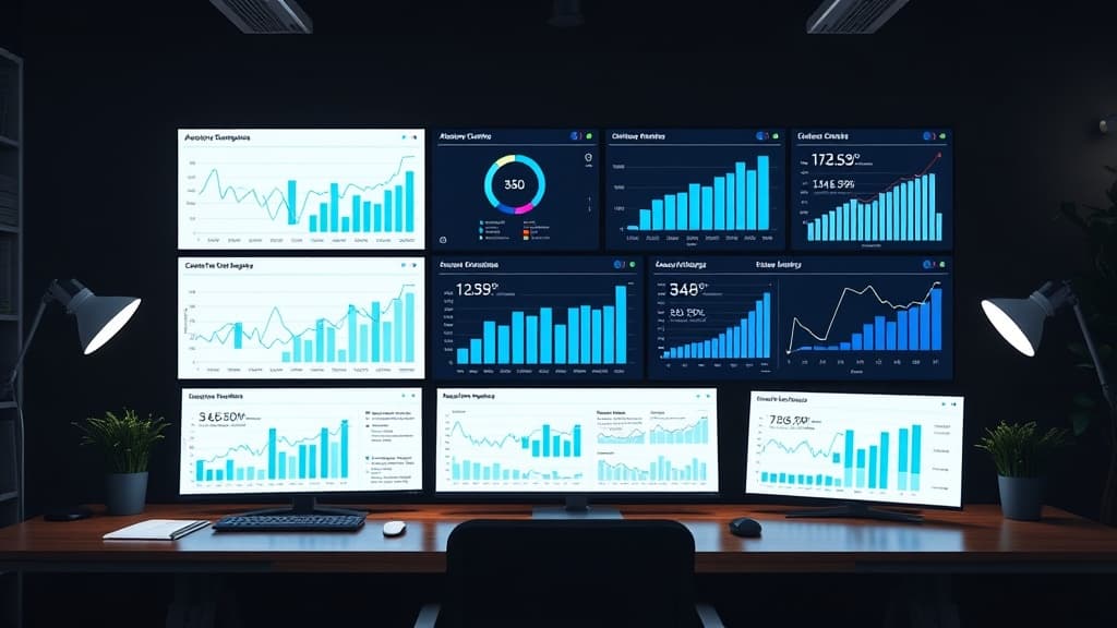 Marketing agency war room with team members reviewing local SEO client dashboards showing map pack rankings and lead metrics across multiple accounts