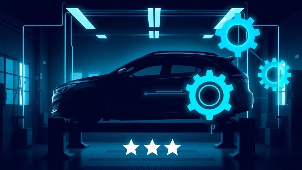 Auto repair garage with diagnostic interface and Google rating stars