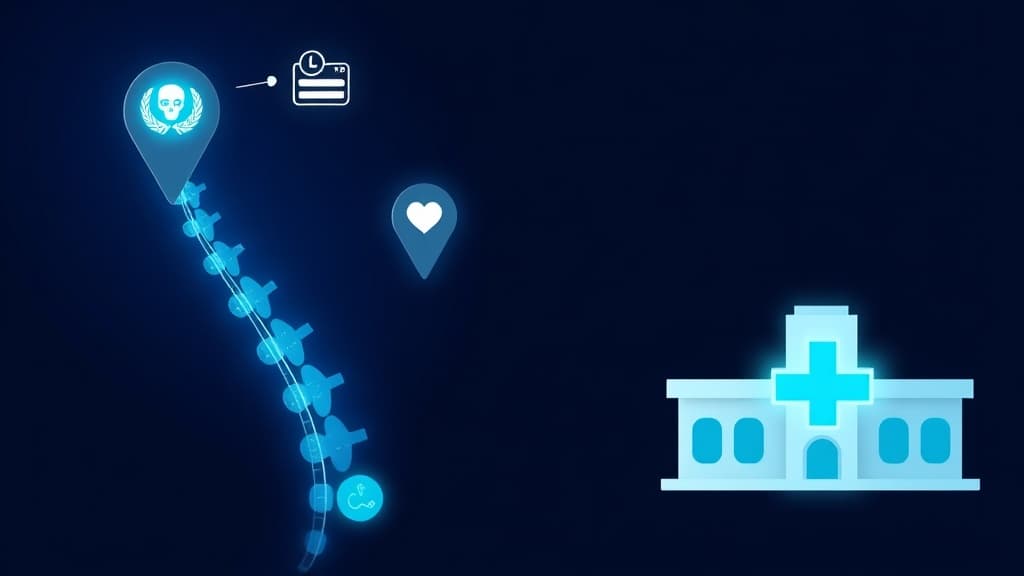 Spine illustration with wellness icons and Google Maps clinic listing