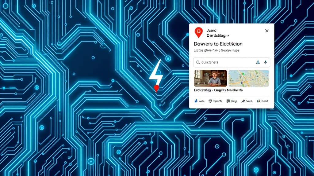Circuit board pattern transitioning into Google Maps local search results