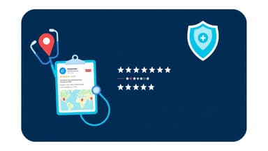 Modern med spa interior with a map pin overlay representing a medical spa ranking in local search
