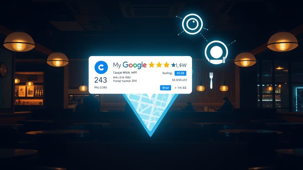 Restaurant interior with Google Maps listing and star ratings