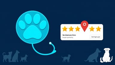 Veterinary clinic with paw print icon and Google Maps listing