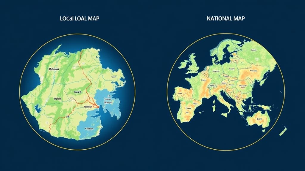 Split comparison graphic showing local map results on one side and national organic search results on the other