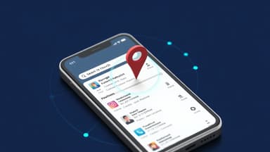 Smartphone screen showing a near me search query with local business results and map pins in a downtown shopping district
